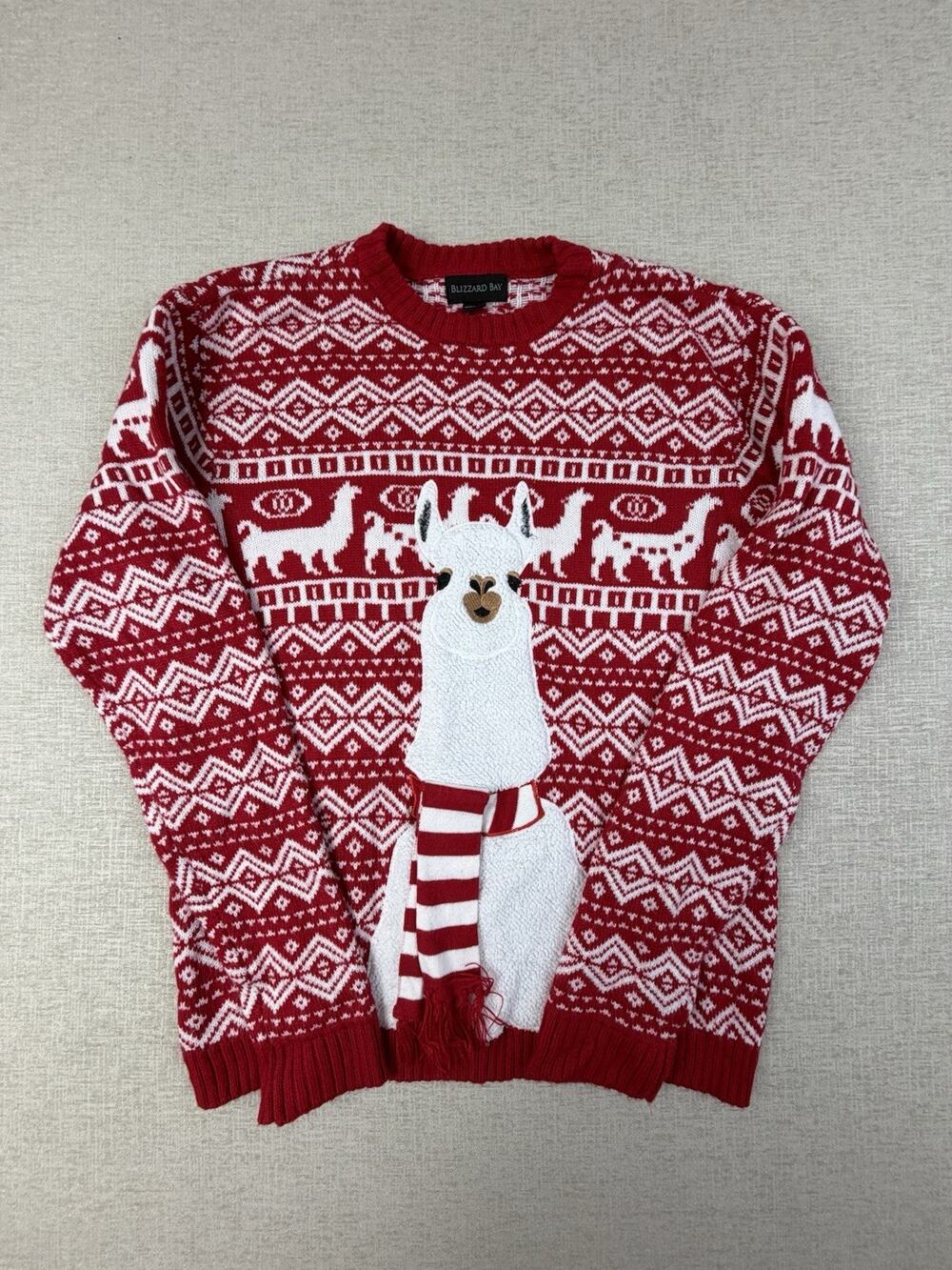Blizzard Bay Men’s Large Llama Ugly Christmas Sweater Red 3D Scarf